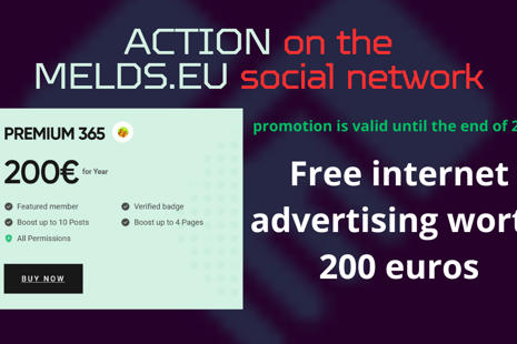 Action: Free Internet advertising worth 200 euros on the melds.eu social network until the end of 2025